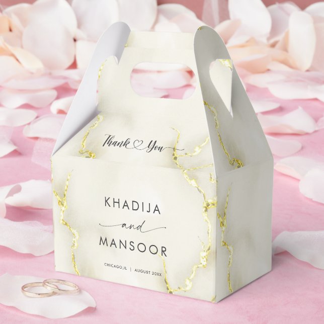 Caja Para Regalos Relieve metalizado dorado Boda de Textura de Mármo (Boda)