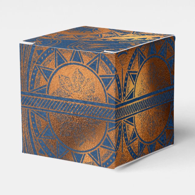 Caja Para Regalos Relieve metalizado dorado Real Azul y Cobre Fiesta (Costado Anverso)