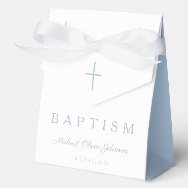 Caja Para Regalos Religious Cross Baby Blue Script Boy Baptism  (Anverso)