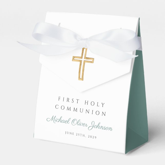 Caja Para Regalos Religious Cross Boy Green First Communion (Front Side)