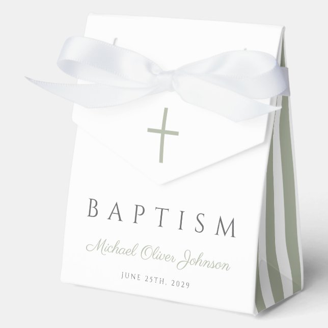 Caja Para Regalos Religious Cross Dusty Blue Script Boy Baptism  (Anverso)