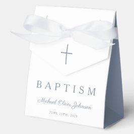 Caja Para Regalos Religious Cross Dusty Blue Script Boy Baptism 