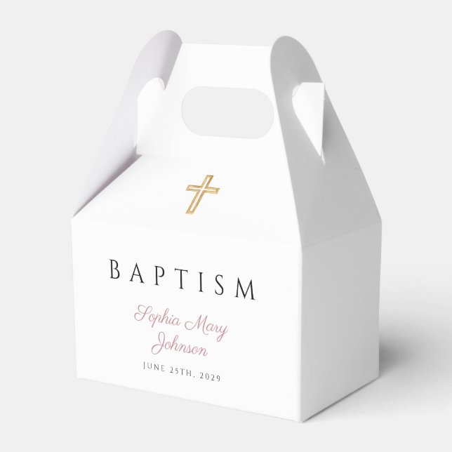 Caja Para Regalos Religious Cross Dusty Pink Script Girl Baptism  (Front Side)
