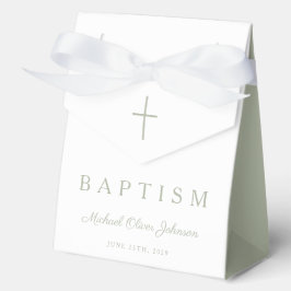 Caja Para Regalos Religious Cross Sage Green Script Boy Baptism 