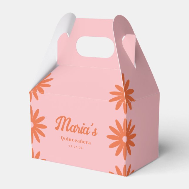 Caja Para Regalos Retro Groovy Daisy Quinceanera (Front Side)