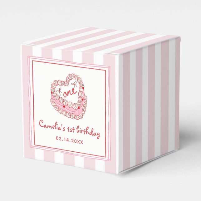 Caja Para Regalos Retro Hand Drawn Valentine Girl First Birthday (Costado Anverso)