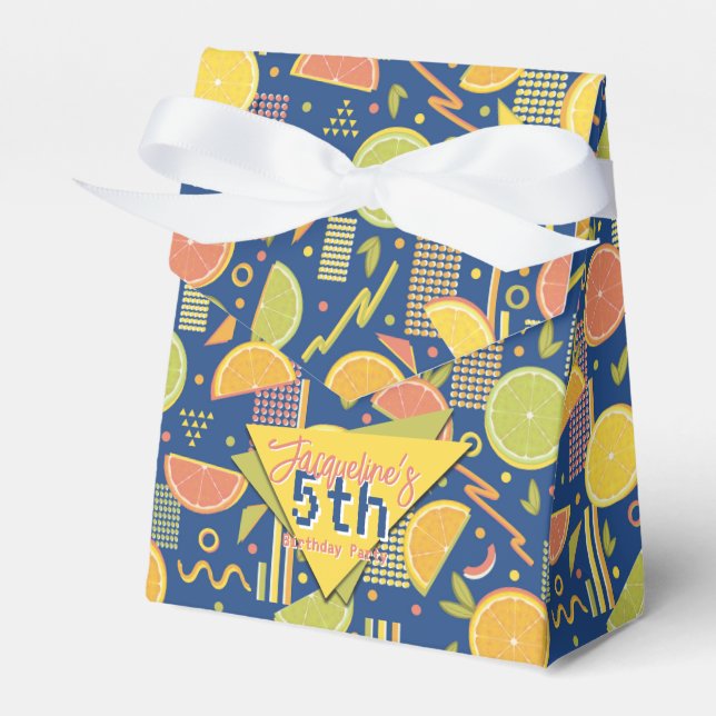Caja Para Regalos Retro Navy Blue Summer Citrus Fruit Birthday (Front Side)