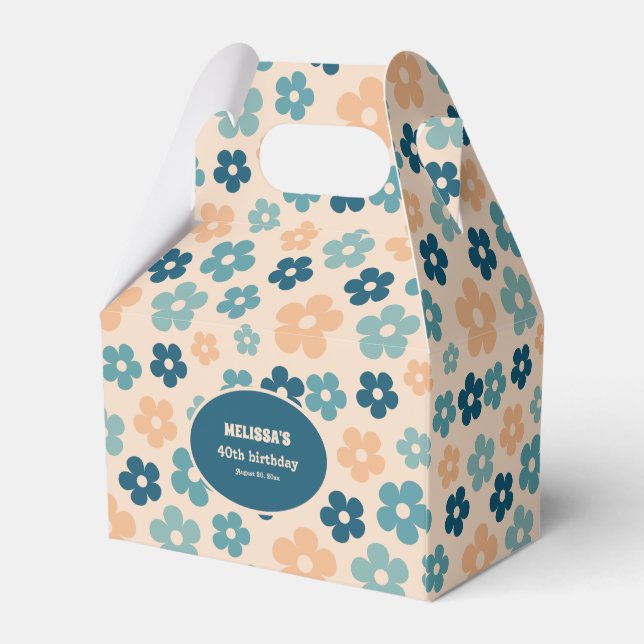 Caja Para Regalos Retro Peach Dark Green Boho Flower Cumpleaños (Reverso)