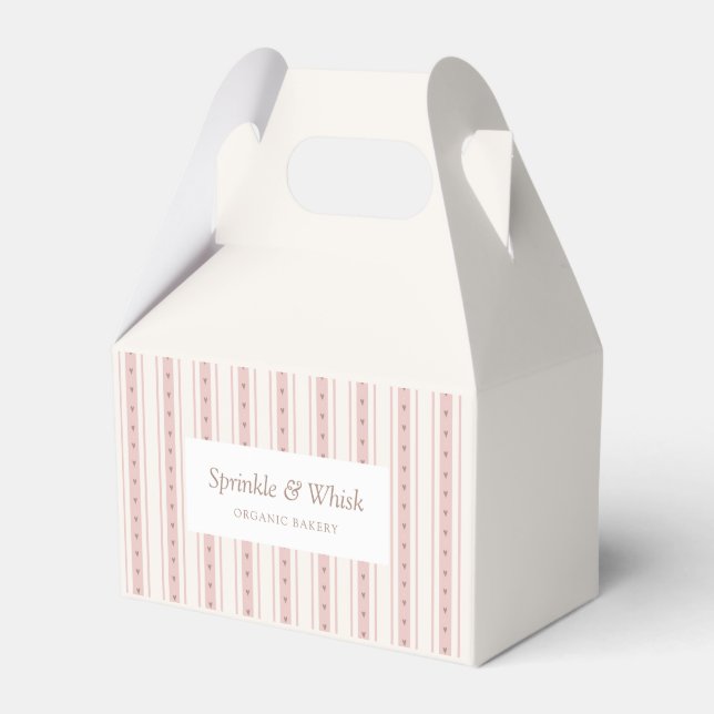 Caja Para Regalos Retro Pink And Brown Heart Stripes Bakery (Front Side)