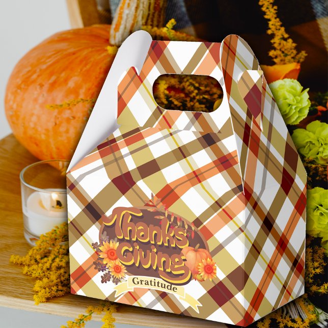 Caja Para Regalos Retro Plaid de Acción de Gracias (Thanksgiving with retro design and fall colors plaid.
Bringing warm atmosphere to the party.
)