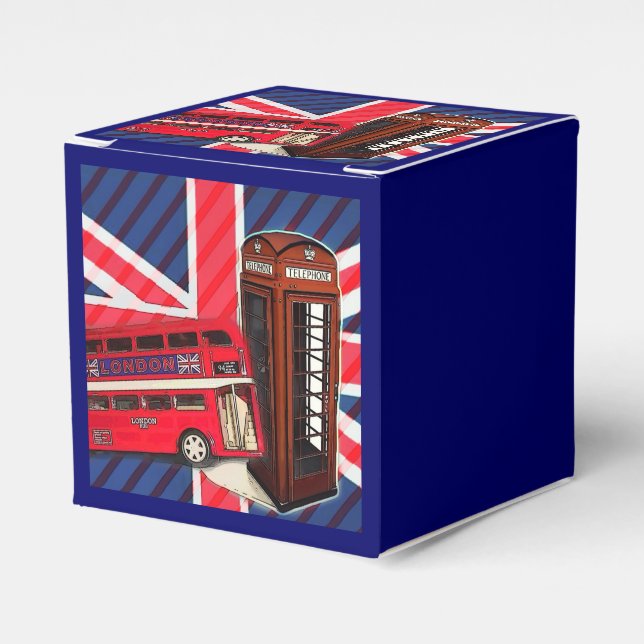 Caja Para Regalos Retro Union Jack London Bus cabina telefónica roja (Costado Anverso)