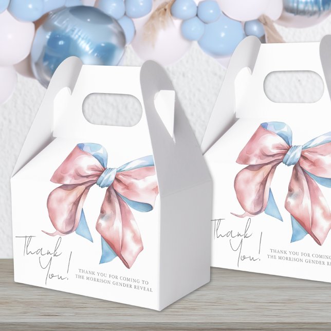 Caja Para Regalos Revelación De Género De Bow Rosado Y Azul (Pink And Blue Bow Gender Reveal Favor Boxes)