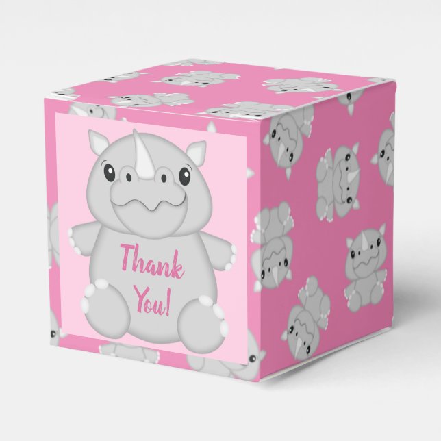 Caja Para Regalos Rhino Baby Shower Safari Chica rosado (Costado Anverso)