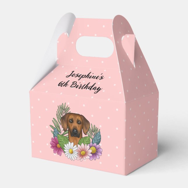 Caja Para Regalos Ridgeback Rhodesia Perro Y Flores Fiesta De Cumple (Front Side)