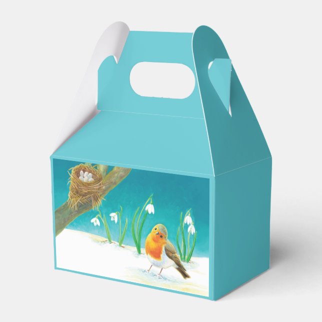 Caja Para Regalos Robin Bird, Nido, Huevos Pequeños y Snowdrop (Front Side)