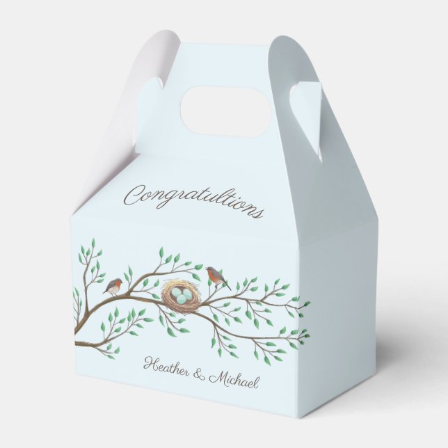 Caja Para Regalos Robin Birds Nest Eggs Spring Baby Shower (Front Side)