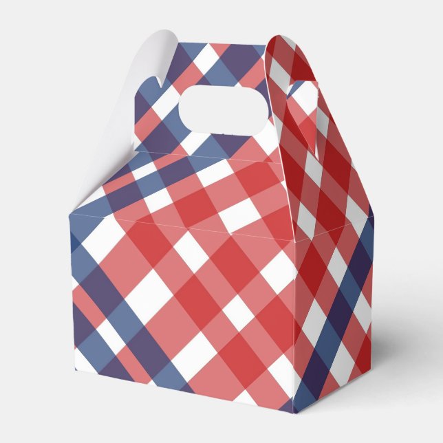 Caja Para Regalos Rojo blanco y azul Gingham Plaid (Reverso)