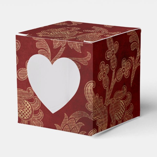 Caja Para Regalos Rojo Carmesí y Dorado Damask Vintage (Anverso)