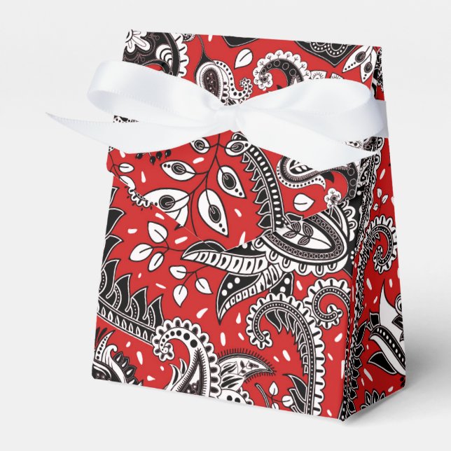 Caja Para Regalos Rojo Negro & Blanco Floral Paisley Boho Bohemio (Front Side)