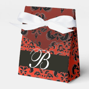 Caja Para Regalos ROJO NEGRO DAMASK BODA MONOGRAM Elegante
