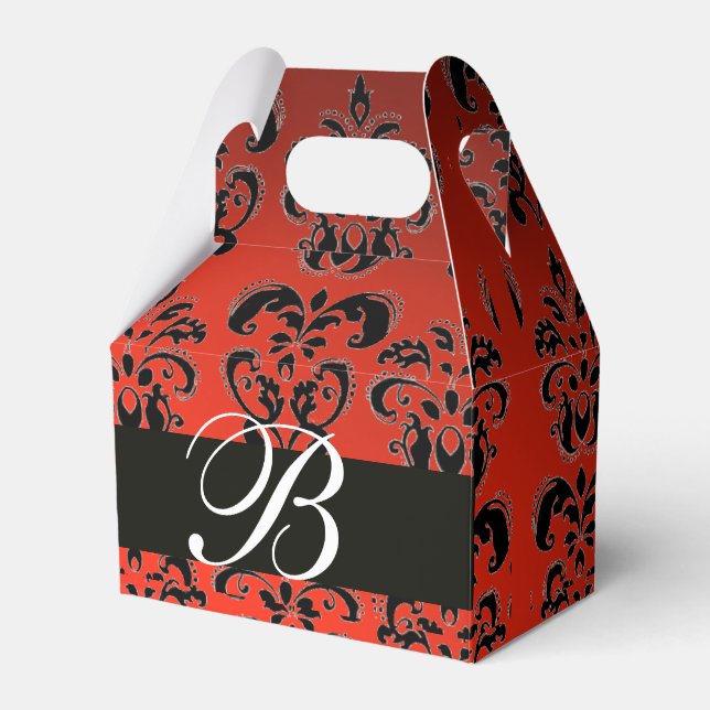 Caja Para Regalos ROJO NEGRO DAMASK BODA MONOGRAM Elegante (Front Side)