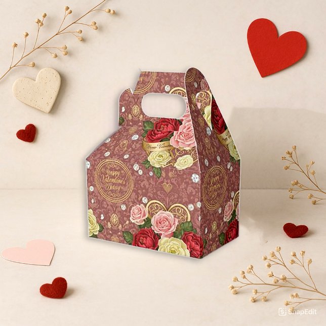 Caja Para Regalos Rojo Romántico Floral San Valentín (Subido por el creador)