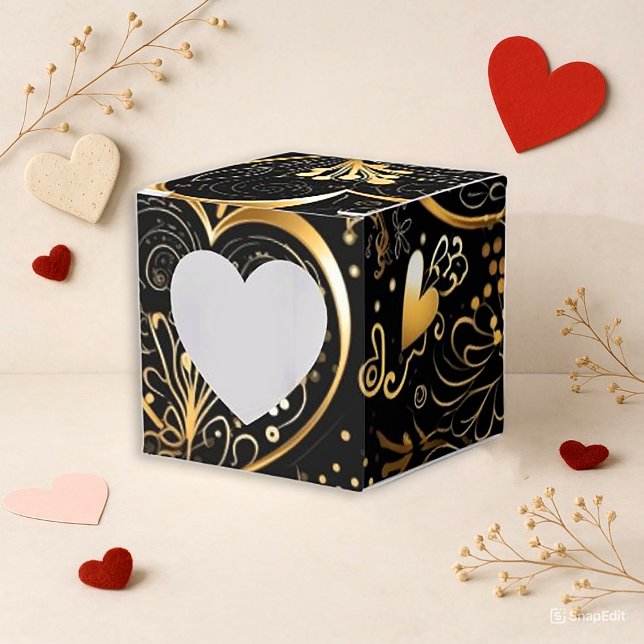 Caja Para Regalos Romantic Black Gold Heart Valentine (Subido por el creador)