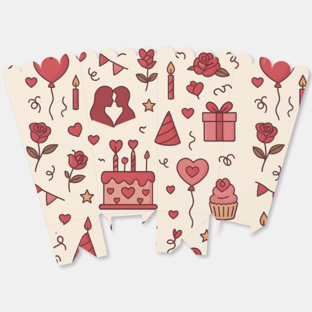 Caja Para Regalos Romantic Celebration Doodle Pattern (Desplegado)