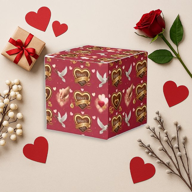 Caja Para Regalos Romantic Maroon Pattern Doves Hearts Emblem (Subido por el creador)