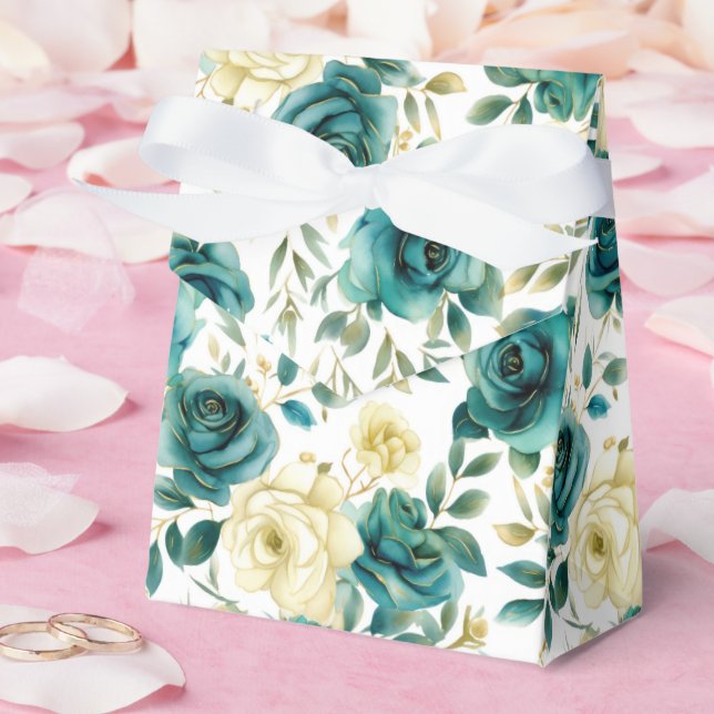 Caja Para Regalos Romántico Verde Azulado Rosa Crema Floral (Boda)