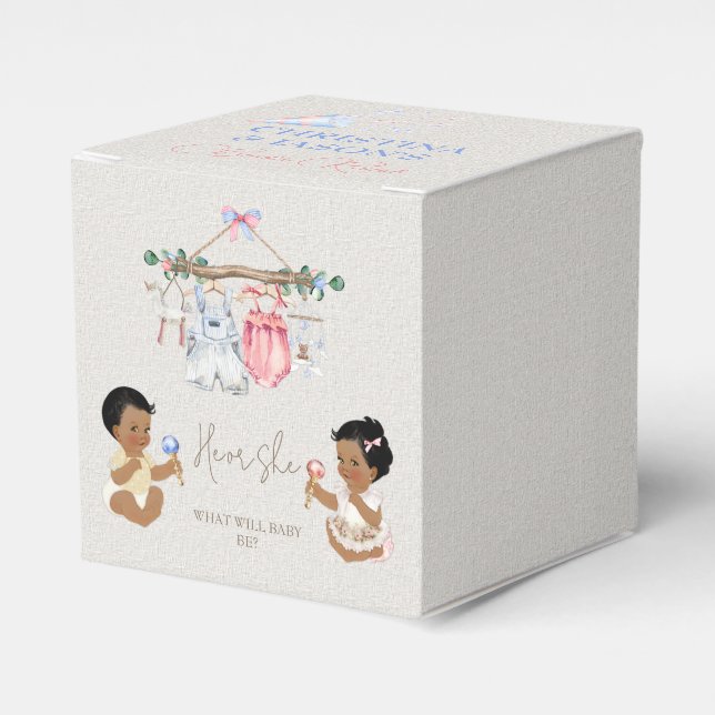 Caja Para Regalos Ropa de bebé género revelan marfil azul rosado (Costado Anverso)