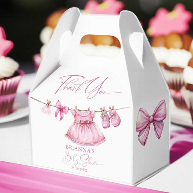 Caja Para Regalos Ropa rosa perpendicular en una línea chica ducha b (Preppy pink clothes on a line girls baby shower favors customized favor boxes personalized favors)