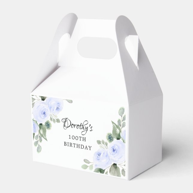 Caja Para Regalos Rosa azul Eucalipto Verde Floral 100 cumpleaños (Front Side)