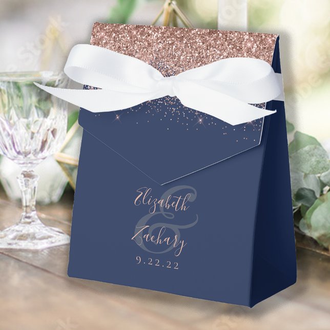 Caja Para Regalos Rosa azul  moderno Purpurina de oro Boda (Subido por el creador)