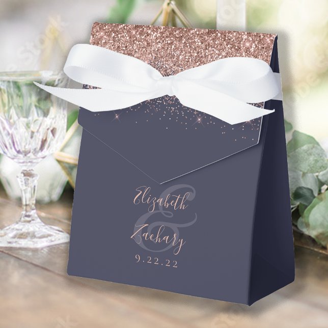 Caja Para Regalos Rosa azul oscuro moderno Purpurina de oro Boda (Subido por el creador)