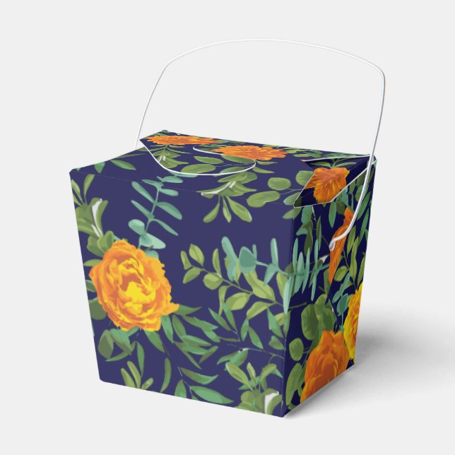Caja Para Regalos Rosa azul y Naranja Boda Floral Moderno (Front Side)