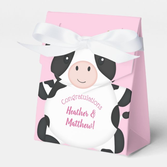 Caja Para Regalos Rosa Baby Shower de vaca (Front Side)