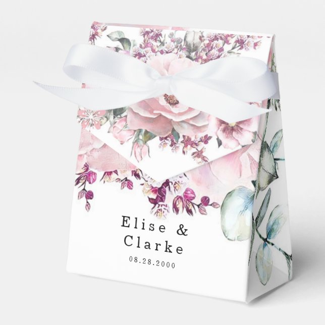 Caja Para Regalos Rosa botánico Boda de Eucalipto floral de oro (Front Side)