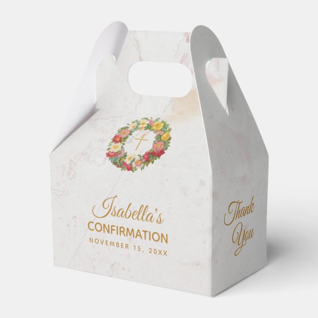 Caja Para Regalos Rosa cruzado de confirmación de chica Wreath Marbl (Front Side)