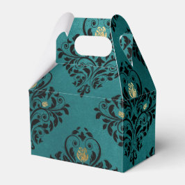 Caja Para Regalos Rosa damasco vintage dorado y verde azulado