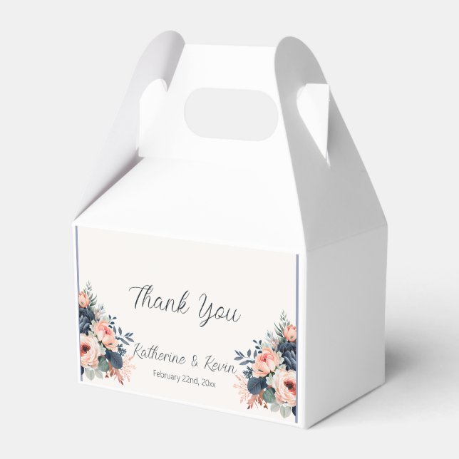 Caja Para Regalos Rosa de Boda floral de Navy Blue Dusty (Front Side)