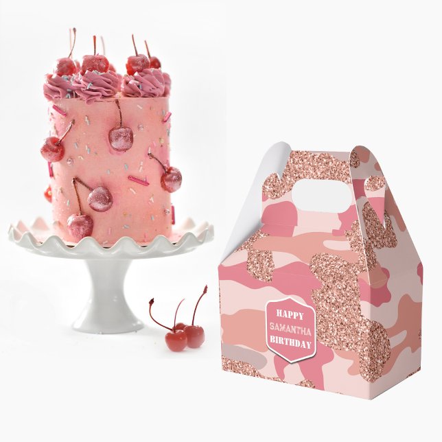 Caja Para Regalos Rosa de camuflaje oro Rubor Pink Camo Army Birday (Camouflage Rose Gold Blush Pink Camo Army Birthday Favor Box)