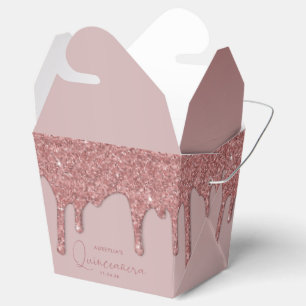 Caja Para Regalos Rosa de lujo Gold Sparkle Purpurinas Drips Quincea