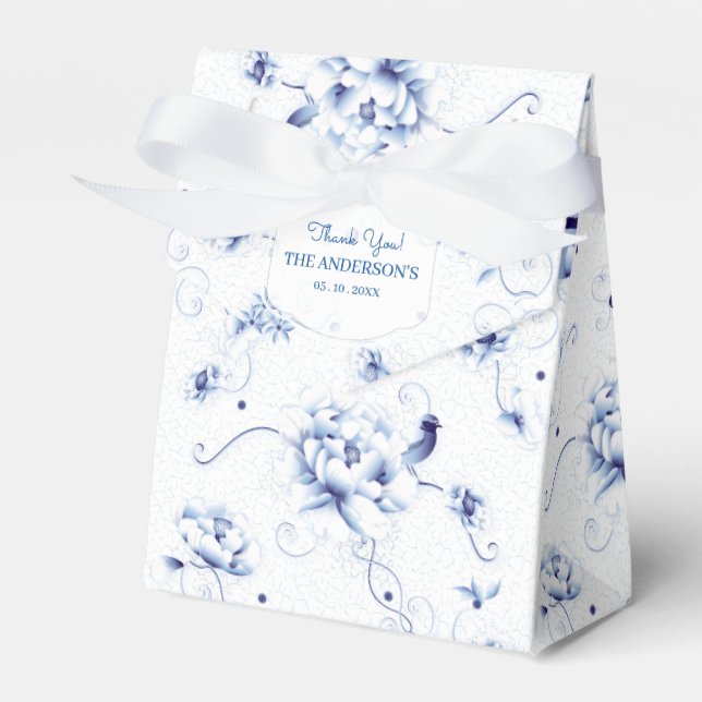 Caja Para Regalos Rosa de pájaro azul Chinoiserie Floral (Front Side)