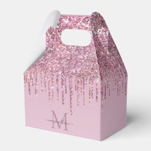 Caja Para Regalos Rosa De Perforaciones Purpurinas Monograma Y Nombr