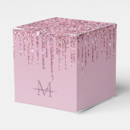 Caja Para Regalos Rosa De Perforaciones Purpurinas Monograma Y Nombr