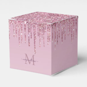 Caja Para Regalos Rosa De Perforaciones Purpurinas Monograma Y Nombr
