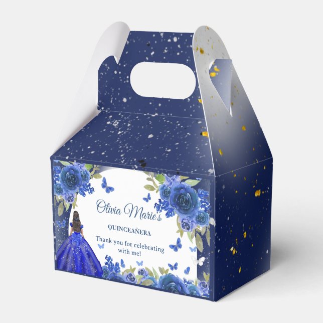 Caja Para Regalos Rosa de Plata Azul Quinceanera Cumpleaños (Reverso)