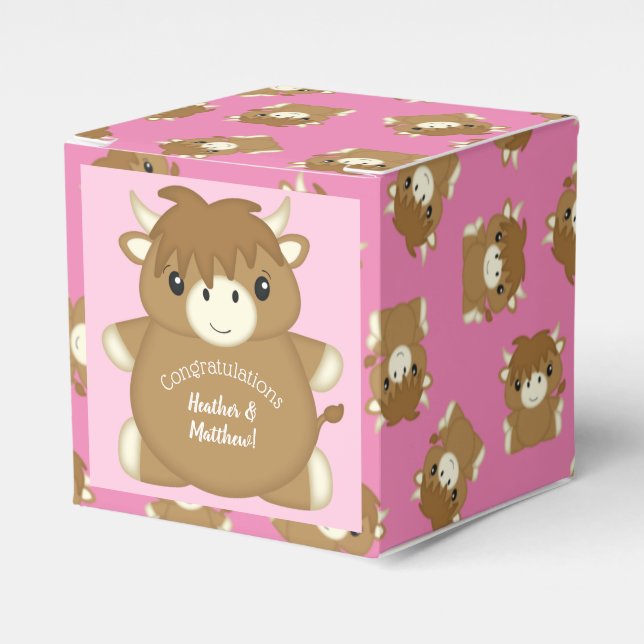 Caja Para Regalos Rosa de vaca escocesa Baby Shower rosa (Costado Anverso)