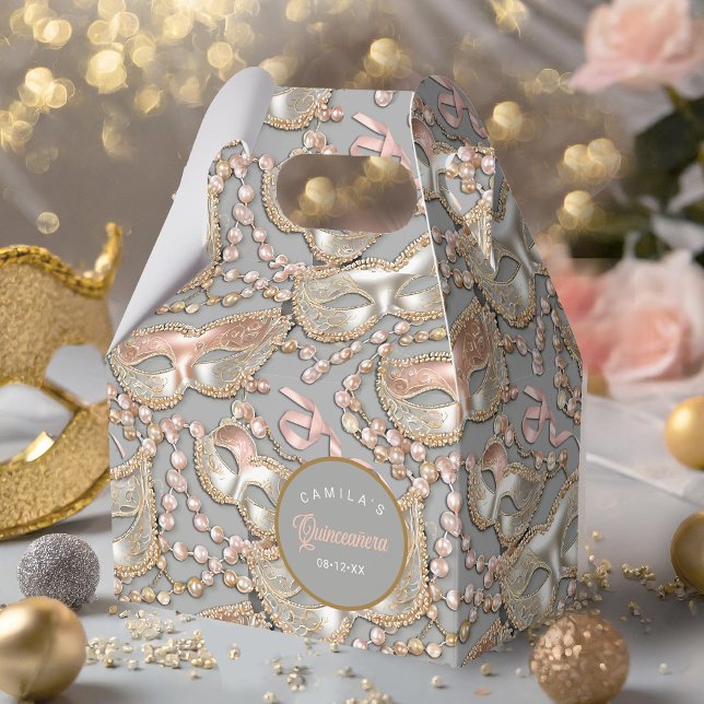Caja Para Regalos Rosa del patrón Quinceanera de mascarada ID1031 de (Subido por el creador)